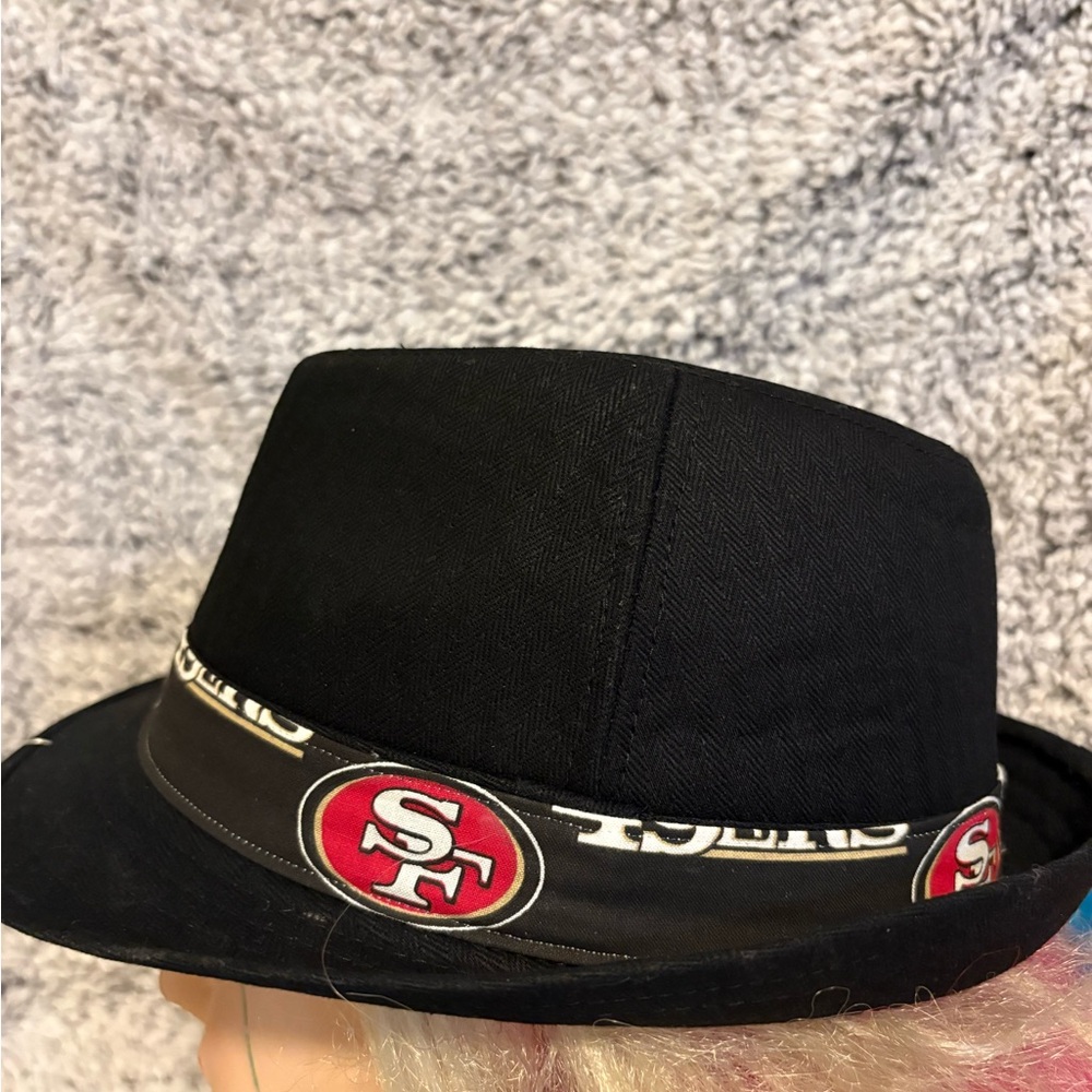 49ers Black  Fedora Hat with Red Logo - Picture 4 of 9